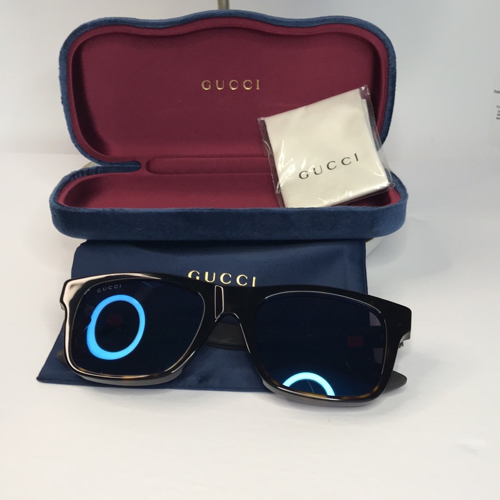 New - GUCCI  GG0008s SQUARE/RECTANGLE HAVANA BROWN BLUE FASHION DESIGNER EYEWEAR - Picture 11 of 13